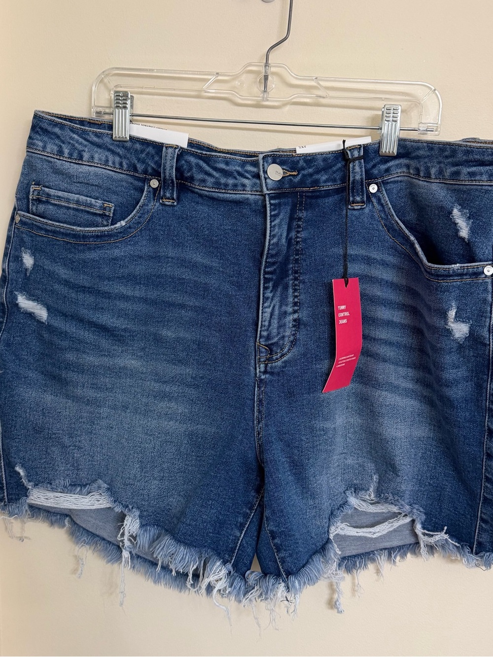 High-Rise Distressed Denim Shorts - Dark Blue
